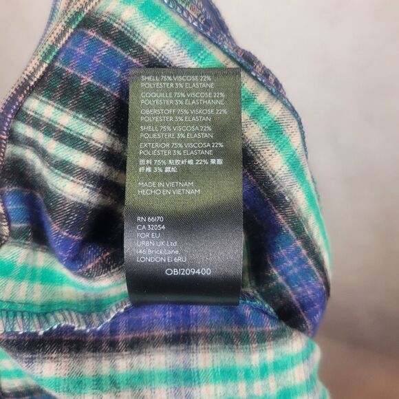 Urban Outfitters Tessa Green Blue Plaid High Waist Notched Ankle Pants Size 4 - Picture 9 of 9